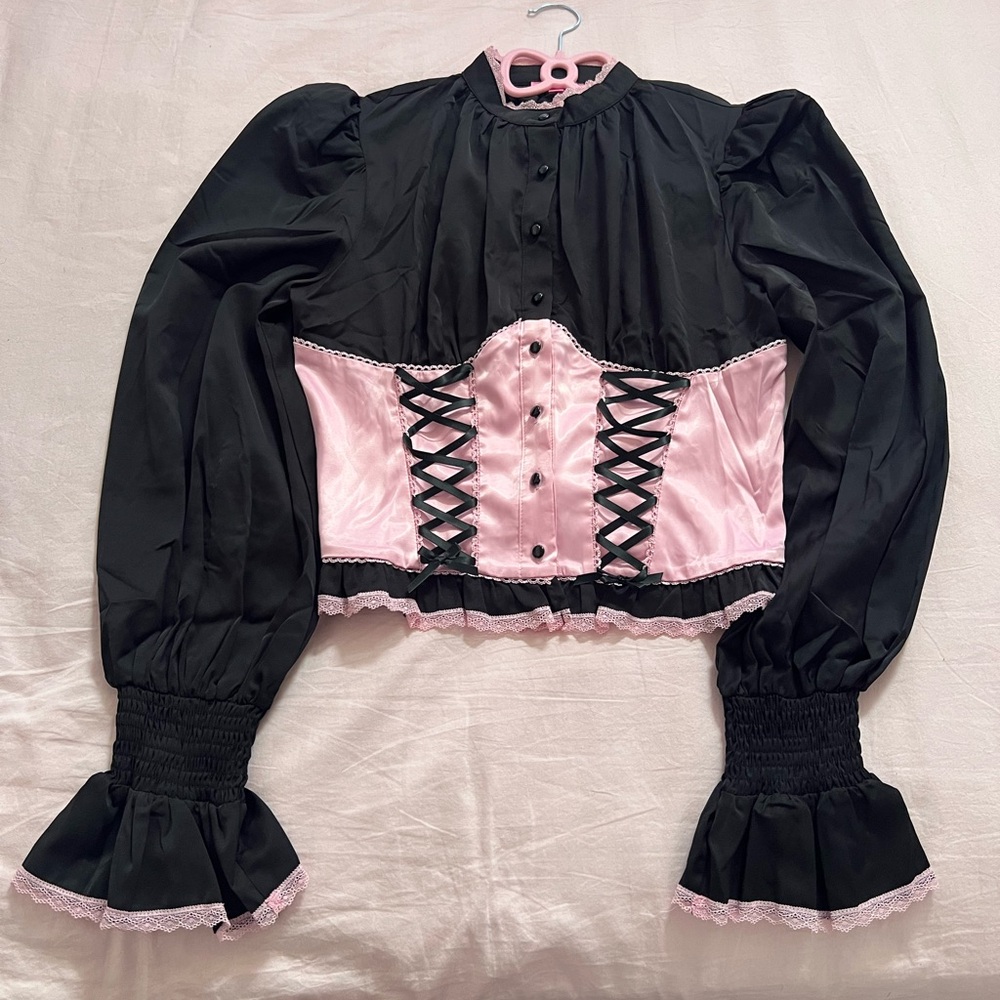 Sugar Thrillz Victorian Black and Pink Corset Blouse